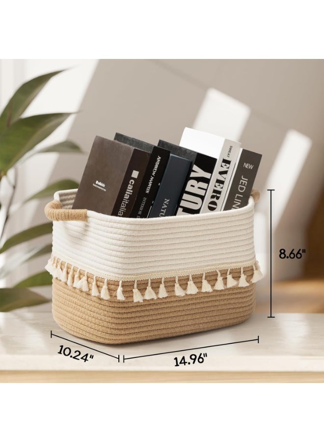 Bukela Storage Bin Set of 3, Cotton Rope Basket for Storage, Clothes Boho Basket Bin for Organizing, Fabric Basket for Books, Plants, Pet Treats, White & Jute - Image 2